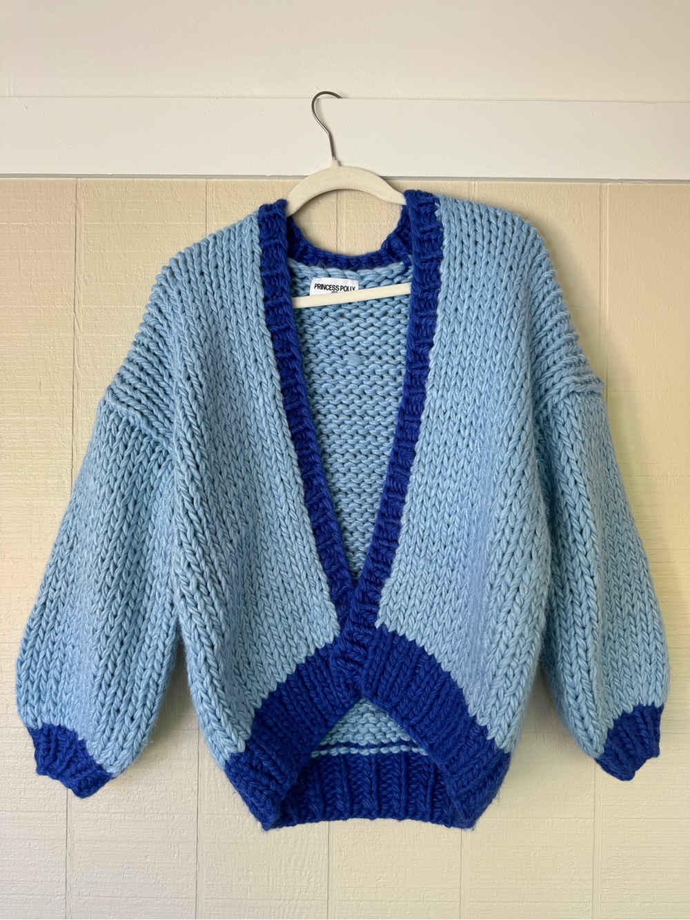 Princess Polly Blue Chunky Knit V-Neck Cardigan